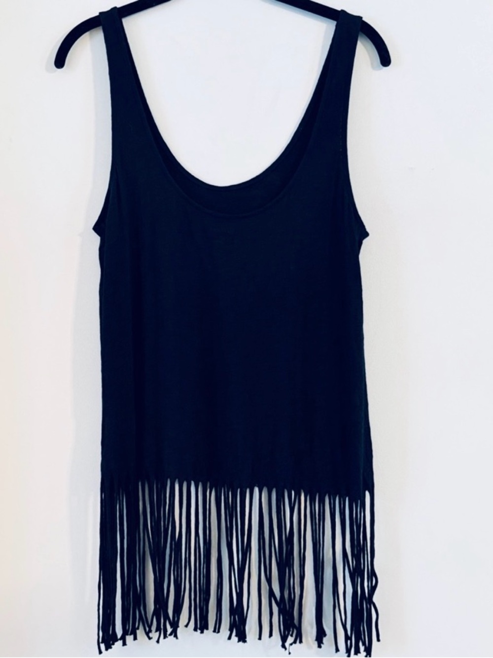 Express Chic Black Sleeveless Fringe Tank Size M